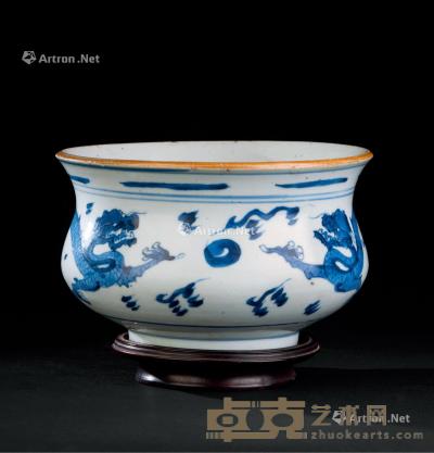  清代（1644-1911） 青花二龙戏珠纹香炉 直径21cm；高12.7cm