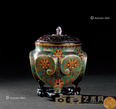  清代（1644-1911） 铜掐丝珐琅缠枝莲纹三足香炉 长9.2cm；高8cm