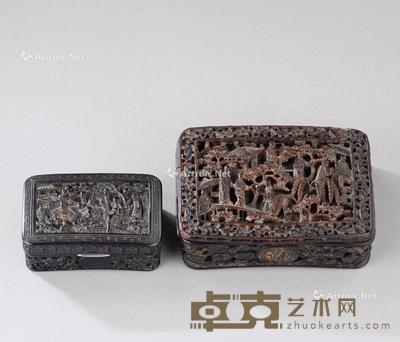  玳瑁雕人物纹盖盒 （二件一组） 尺寸不一