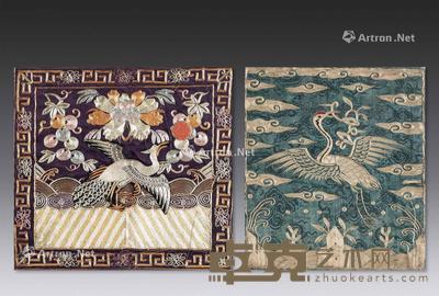  清代（1644-1911） 僊鹤纹补子 （二件一组） 尺寸不一