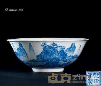  民国（1912-1949） 蓝料彩山水纹碗 直径18.3cm；高7.4cm