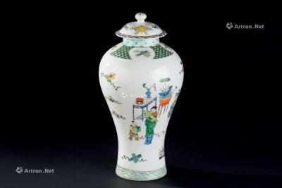  清代（1644-1911） 五彩仕女纹盖瓶