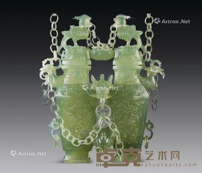  青玉龙纹双凤钮双联链瓶 高62.3cm