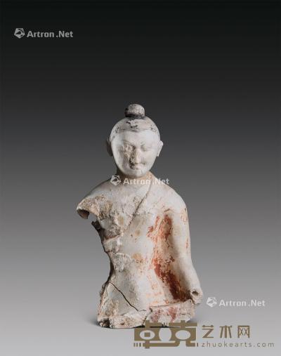  隋代-唐代（581-907） 新疆泥作彩绘佛半身像 高27.5cm