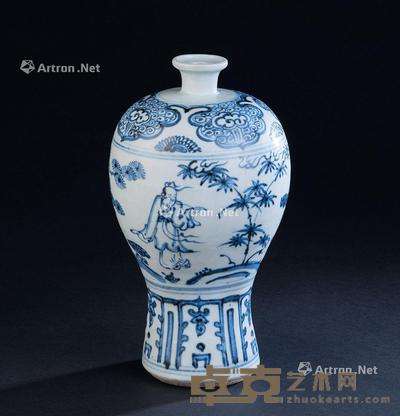  明代（1368-1644） 青花松竹梅携琴访友纹梅瓶 直径14.1cm；高25.1cm