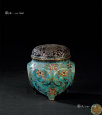  清代（1644-1911） 铜掐丝珐琅缠枝莲纹三足香炉