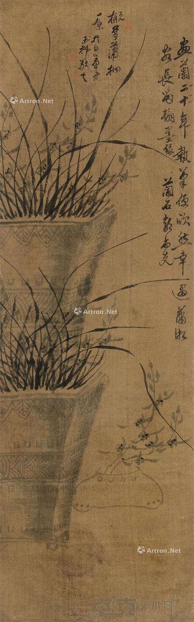  兰花 立轴 水墨绢本 120×38cm