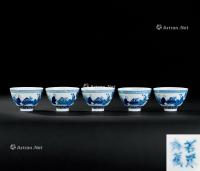  清代（1644-1911） 青花人物纹杯 （五件一组）
