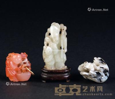  玉雕耄耋纹 人物纹摆件 玛瑙雕人物纹挂件 （三件一组） 尺寸不一