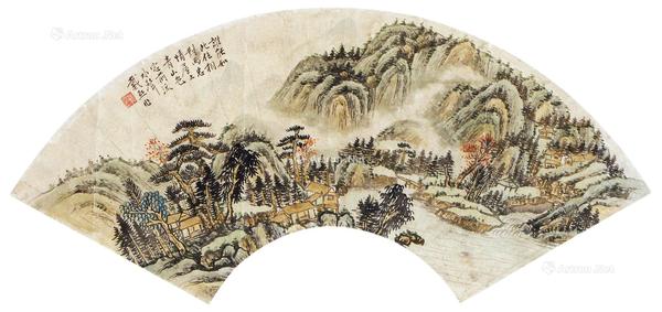  山水 扇面 镜心 设色纸本