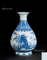  清同治（1862-1874） 青花通景竹石芭蕉纹玉壶春瓶