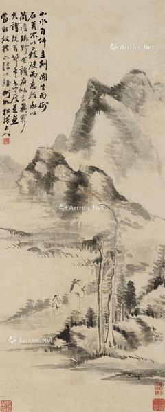  访友图 镜框 纸本