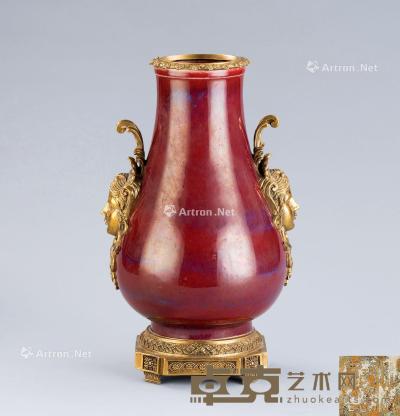  铜包窑变釉双天使耳瓶 长23.9cm；宽20.6cm；高38.5cm
