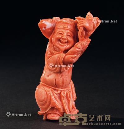  珊瑚雕福神立像 高8cm；重93g