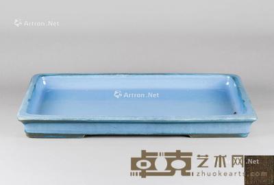  紫砂胎蓝釉长方水僊盆 长66.8cm；宽42cm；高7cm