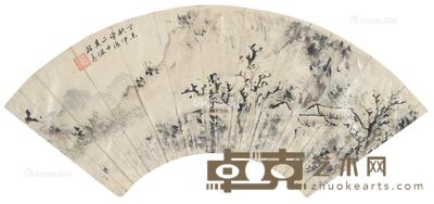  指画 山水 扇面 镜心 水墨纸本 18.5×52.5cm