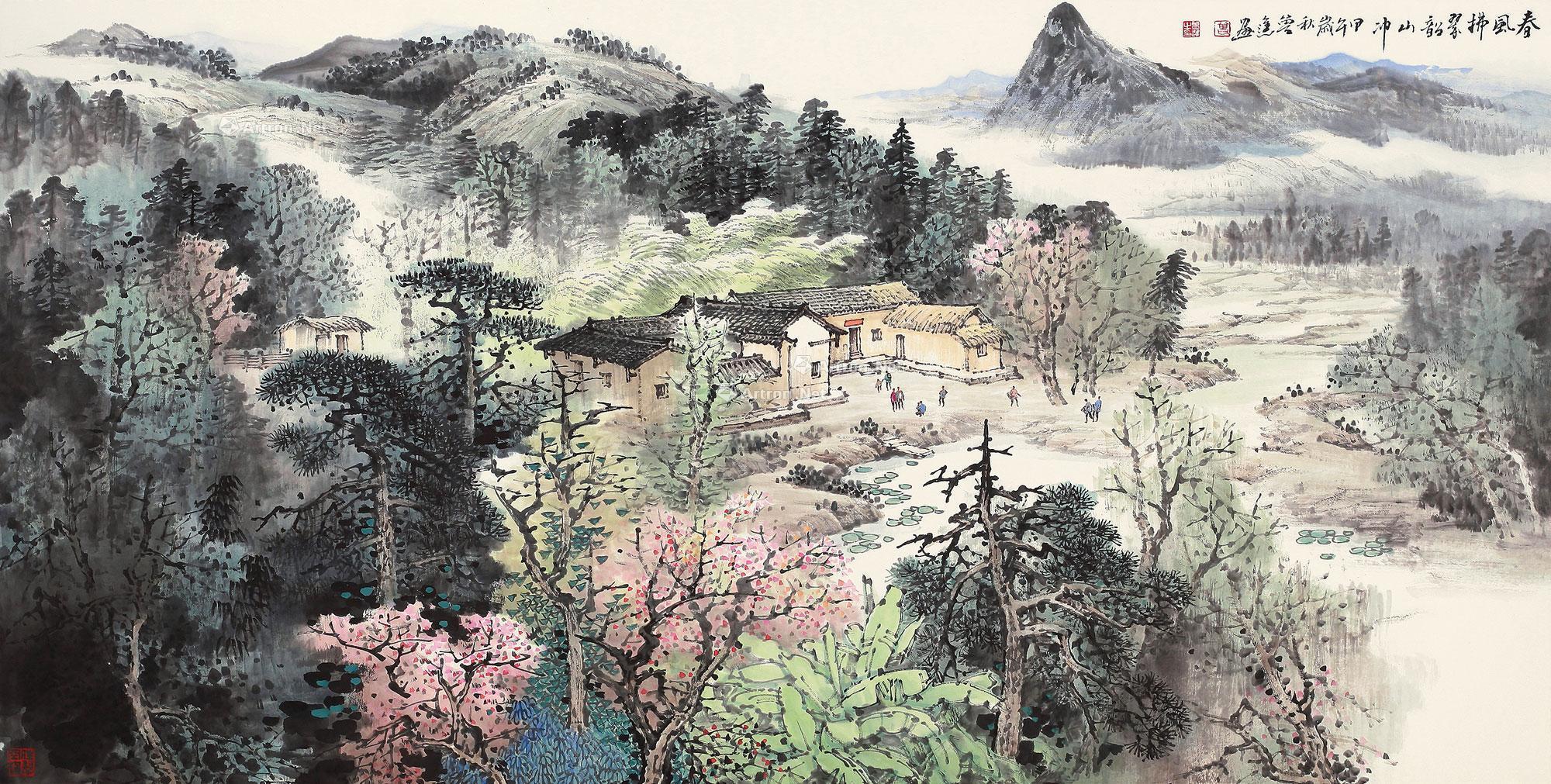 甲午(2014年)作 春风拂絮韶山冲 镜片 设色纸本