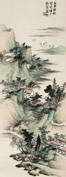  春山帆影 立轴 纸本