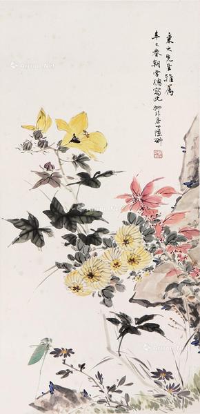  花卉草虫 立轴 设色纸本