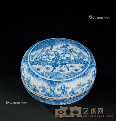  清代（1644-1911） 青花麒麟送子图纹盖盒 直径11.5cm；宽6.4cm