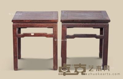  清代（1644-1911） 红木束腰方几 （一对） 长44.5cm；宽44.5cm；高51cm
