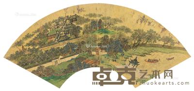 山水 扇面 镜心 设色金笺 19×56cm