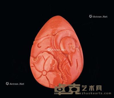  珊瑚雕罗汉荷叶纹挂件 长2.2cm；高3cm；重10g