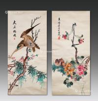  清代-民国（1644-1949） 刺绣 大展宏图 花鸟 （二件一组）