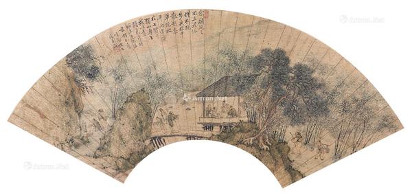  竹林七贤 扇片 设色纸本