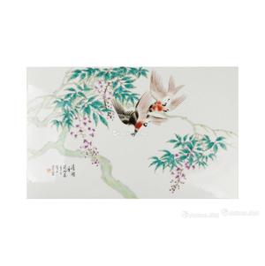  粉彩花卉图瓷板画 （一件）