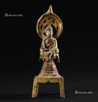  唐代（618-907） 铜鎏金释迦牟尼佛座像