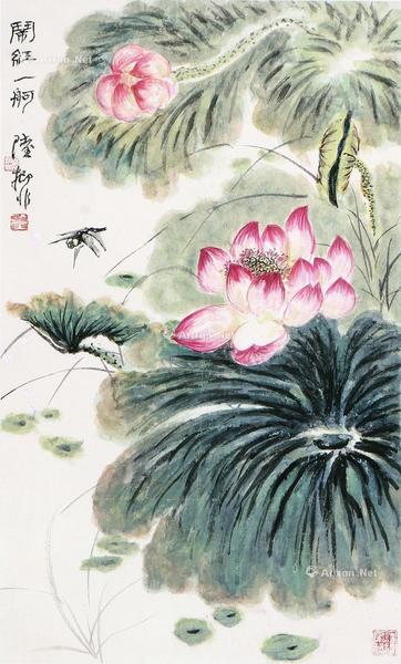  闹红一舸 立轴 设色纸本