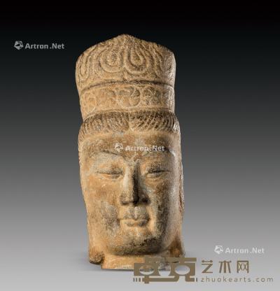  唐代（618-907） 石雕观音佛首 通高：41.3cm