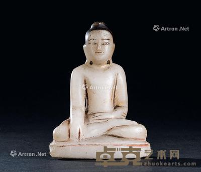  汉白玉雕加彩释迦牟尼佛座像 高12.5cm