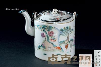  清代-民国（1644-1949） 粉彩诗画纹茶壶 宽14.8cm；高15.5cm