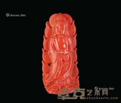  珊瑚雕观音挂件 高4cm；重7g