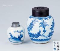  清代（1644-1911） 锡包青花人物纹 花卉纹茶叶罐 （二件一组）