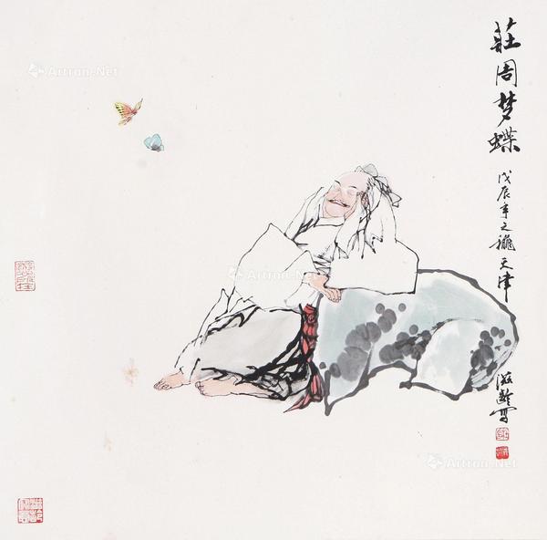  庄周梦蝶 立轴 设色纸本