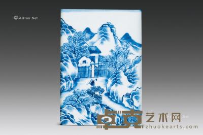  清代（1644-1911） 嵌青花山水人物纹瓷板砚屏 瓷板长22.5cm；宽15cm；通高36.7cm