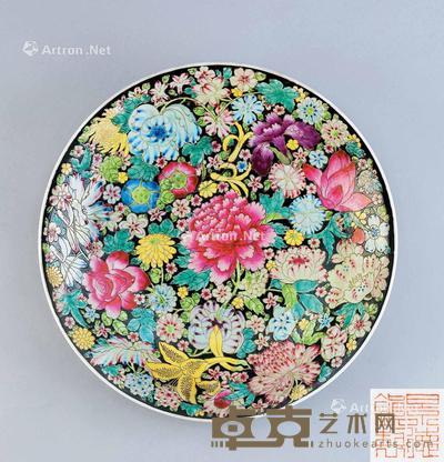  60年代 粉彩百花不落地大盘 直径32cm；高5.3cm