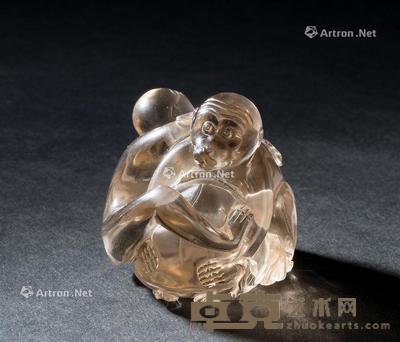  水晶雕双猴献寿纹摆件 直径4.3cm；高4.7cm