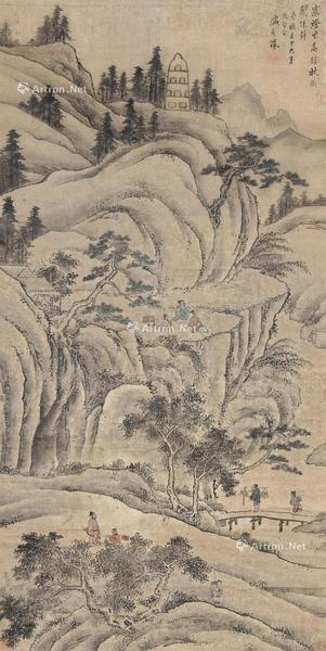  山水 立轴 设色纸本