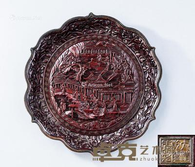  铜胎剔红群僊贺寿纹葵口盘 直径19.7cm；高2cm