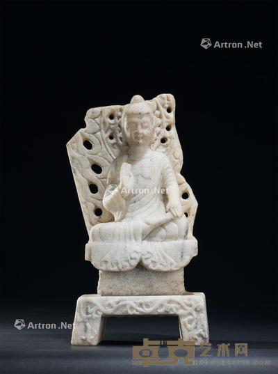  唐代（618-907） 汉白玉雕释迦牟尼佛座像 高34cm