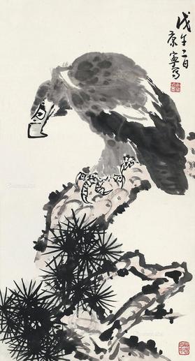  戊午（1978年）作 松鹰图 立轴 设色纸本