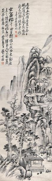  深山访友 立轴 设色绫本