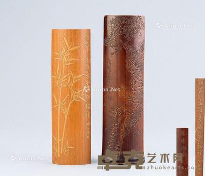  竹刻留靑竹纹 花鸟纹茶量 （二件一组） 尺寸不一