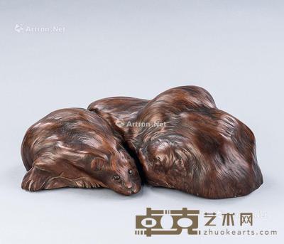  清代（1644-1911） 木根雕獾摆件 长43cm；高15cm