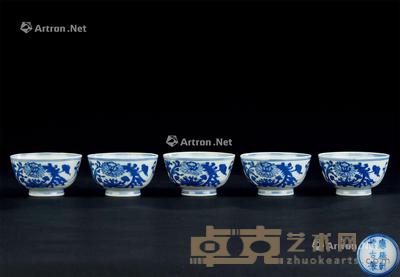  清康熙（1662-1722） 青花荷花清趣纹杯 （五件一组） 直径6cm；高3.3cm