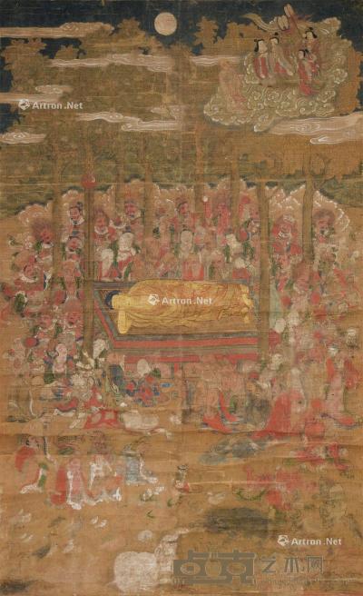  佛画 释迦涅盘图 立轴 设色绢本 115.5×70.5cm